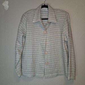 Vintage Apparenza Pastel Boucle Tweed Blazer Jacket Blue Beige Light Academia